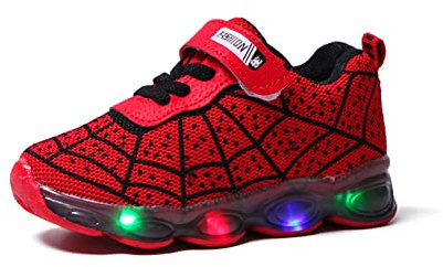 Boys Girls Baby LED Trainers Light Up Sports Running Shoes for Kids School Pumps with Flashing Lights Childrens Skate Sneakers Red