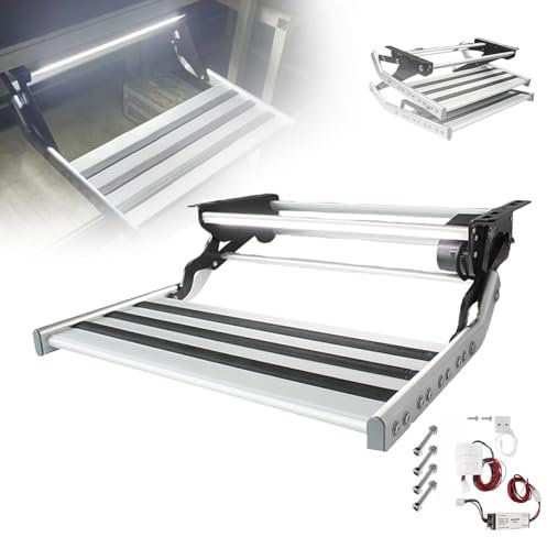 DDZJTPP Wohnwagen Trittstufe, rutschfeste Wohnmobil Trittstufen Fußmatte, Aluminium Klapptritt Max Belastung 150 Kg Für Caravan Wohnmobil, Camping,1step(Manual) led