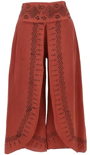 GURU SHOP Palazzohose, Hosenrock, Bedruckte Natürliche Boho Schlaghose, Sommerhose - Ziegelrot, Damen, Size:M