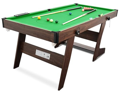 HLC 6FT Foldable Pool Table Snooker Table Set Compact Space Saving Billiards Table with Full Accessories Durable Design for Adults Kids