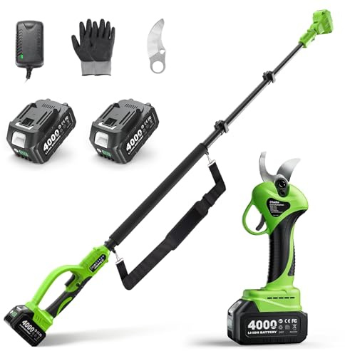 TaskStar 2 in 1 Forbici da Potatura a Batteria: 30mm Forbici Potatura Elettriche con Asta Telescopica 2,5mm, 2 Batterie da 4000mAh, Motore Brushless, Lama SK5 Extra, 3 Modalità di Taglio per Giardino