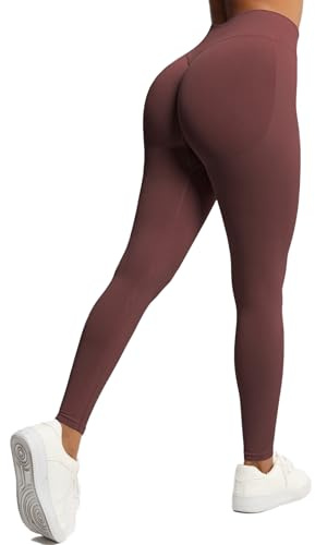 JTSONN Scrunch Butt Leggings Damhögmidjade sportbyxor Långa Booty Lifting Yogabyxor Push Up Gym Sportbyxor Sömlösa löparbyxor Sportleggings (DE/NL/SE/PL, Alfa, L, Regelbunden, Regelbunden, Brun)