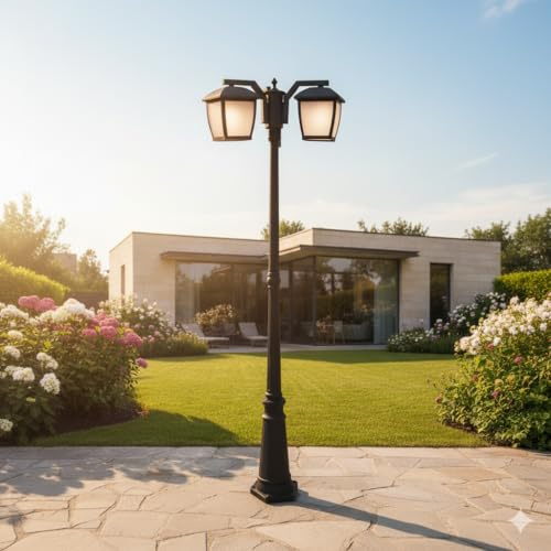 M Ledme - Lanterna da esterno House Series Plus – IP44 impermeabile, tre attacchi E27, lampada da parete in acciaio nero e vetro per giardino, terrazza o ingresso (lampadina non inclusa)