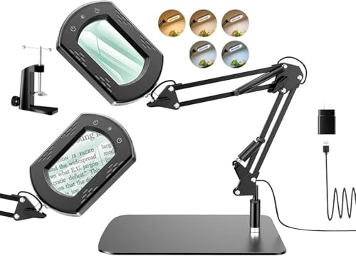 2 in 1 Lampada con Lente di Ingrandimento Professionale,10x Lente di Ingrandimento LED con Luce, 5 Modalità Colore per Saldatura, Lettura, Creazione Gioielli