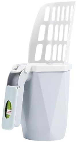 Lettiera per gatti Paletta per lettiera con supporto e contenitore a sacchetto, 3 in 1, 30 x 17 cm, grande capacità, per accessori interni ed esterni, paletta grigia