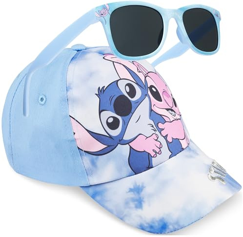 Disney Stitch Cappello con Visiera e Occhiali da Sole Bambino, Baseball Regolabile Protezione UV400, Vacanze Estive (Blu Stitch)