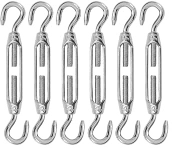 High-PQ Stainless Steel Turnbuckle Tensioner, Heavy Duty Turnbuckles, Hook and Hook Turnbuckle for Cable Tent Installation Sun Shade Gardening Decoration(M4,6PCS)