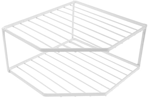 NIYANGLE Corner Pot Rack Double Layer Metal Wire Kitchen Organizer Shelf White 12cm High Countertop Corner Storage Rack for Pantry and Cabinet