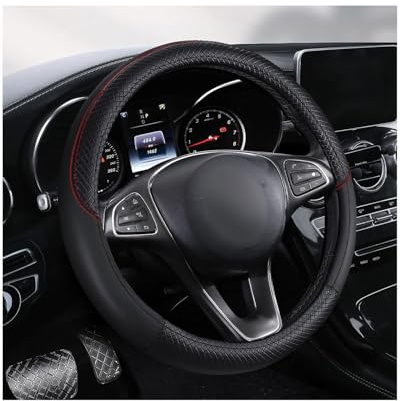 LEEQBCR Coprivolante Auto, Cuoio, Copri Volante per Auto da 38 cm, Coprivolante Universale, Antiscivolo, Universale, Nero