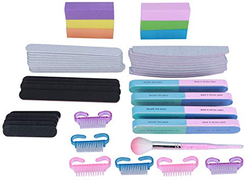 Set di 47 pezzi per lima e buffer per unghie, kit professionale di strumenti per manicure con strisce abrasive, blocchi per lucidatura e spazzola antipolvere per unghie naturali in