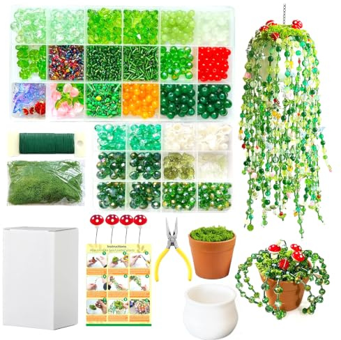 exylosluxek Cuentas Verdes, Kit para hacer tus propios pendientes, Set de manualidades de plantas de cuentas DIY para proyectos creativos y decoración del hogar