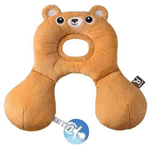 BenBat Newborn Headrest & Neck Support Pillow Baby Travel Pillow for Comfortable Sleep. Infant Brown Bear, 0-12 Months