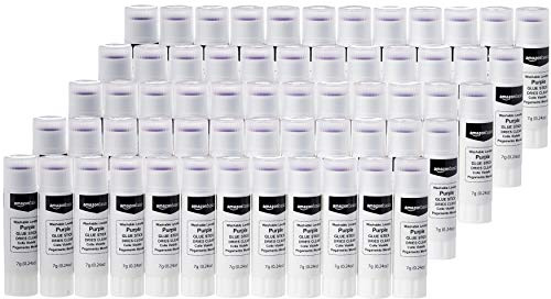 Amazon Basics Purple Washable School Glue Sticks for Classroom Supplies and Craft Projects, Dries Clear, 0.24-oz Stick, 60-Pack