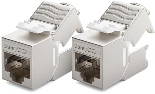 deleyCON 2x Modulo Keystone RJ45 Senza Utensili (10 Gbit/s, 500 MHz) LSA Completamente Schermato STP - Presa LAN per Cavi Patch Ethernet CAT8 CAT7 CAT6 CAT5, per Scatola a Muro e Patch Panel