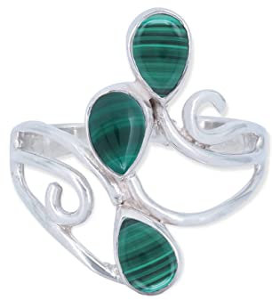 mantraroma Ring 925 Silber Damen Malachit Edelstein grün ausgefallen verspielt
