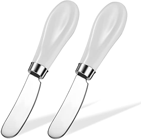 AISBUGUR 2 Pack Stainless Steel Butter Spreader Knife, Butter Knife with White Porcelain Handle, Cheese Butter Spreader Knives for Kitchen