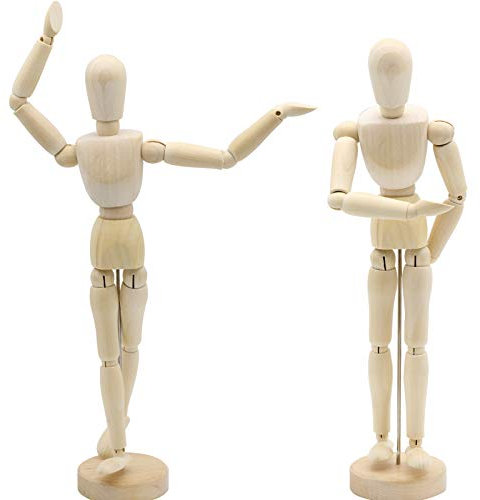 2PCS Wooden Manikin 12 inch/30cm,Drawing Mannequin with Flexible Joints,Wooden Human Artists Mannequin with Stand, Painting and Drawing Aid, Artist Sketch Drawing Model for Art,Home Decoration