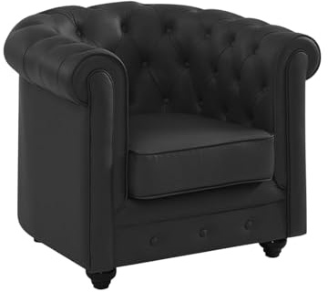 Vente-unique - Poltrona in Pelle di bufalo Nera - CHESTERFIELD