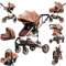 Prokoke Kinderwagen 3 in 1, Kinderwagen Set Einem Klick Faltbar, Kombikinderwagen 3 in 1 mit Umkehrbarem Zwei-Wege-Schub, Buggy Rahmen Aluminiumlegierung Baby Kleinkind Neugeborene (739 beige)