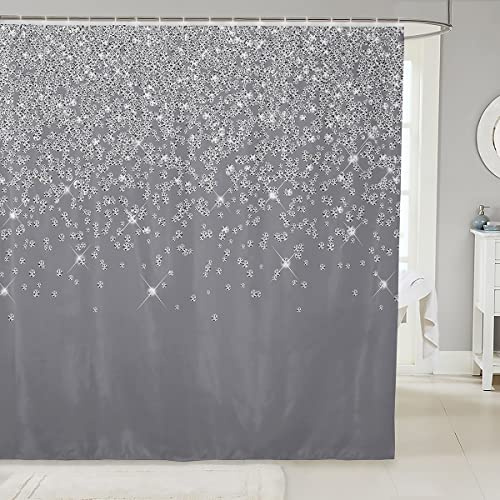 Loussiesd Silver Glitter Bath Curtain (No Glitter) Bling Partyations Shower Curtain Diamond Grey Bathroom Fabric fors Stalls Bathtubs Waterproof Curtains 72x72 Inch
