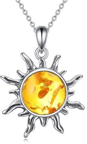 TIGER RIDER Amber Sun Necklace for Women Sterling Silver Sun Necklace Pendant Amber Jewelry Gift for Women