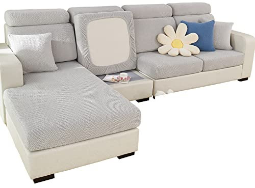 Super Stretch Sofa Cover 1 2 3 4 Seater L Shape, WearResistant Spandex Corner Sofa Cover Non Slip Sofa Slipcovers with Elastic Bottom, Great for Kids & Pets (Weave Light Grey 1 Seater)