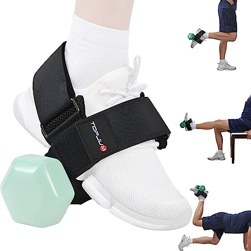 TOPJUM Tibialis Dumbbell Foot Support, Adjustable Ankle Weights, Weight Lifting Straps, Home Workout for Hip Flexors, Shin, Hamstring Curls, Black (Single), Standard Size
