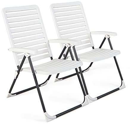 COSTWAY Gartenstühle 2er Set, Klappstühle mit 7-Fach Verstellbarer Rückenlehne, wetterfester Balkonstühle, Hochlehner, tragbarer Terrassenstühle für Terrasse, Garten, Camping