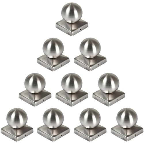 10er Set Pfostenkappe Edelstahl | Form: Kugel | im Maß 9x9 (9,1x9,1) cm eckig | rostfrei | Zaunpfostenkappen | Pfosten-Abeckkappe | Zaunkappen | Pfostenabdeckung | Zaunpfosten-Abdeckung