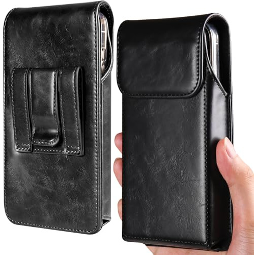 Miimall Phone Holster for iPhone Air/iPhone 16 Pro Max/16 Plus, Samsung Galaxy Fold 8 Ultra/Fold 7 6, Galaxy S26 S25 Plus, [Magnetic Closure] [Belt Clip] Leather Pouch Phone Holder, Black
