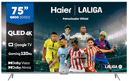 Haier QLED 4K UHD H75Q800UX 75'' Smart TV, Google TV, Dolby Atmos y Dolby Vision, HDR 10, Smart Remote Control, Google Assistant, Bluetooth 5.1, DBX TV, HDMI 2.1 x 4, Sin Marcos, 2024