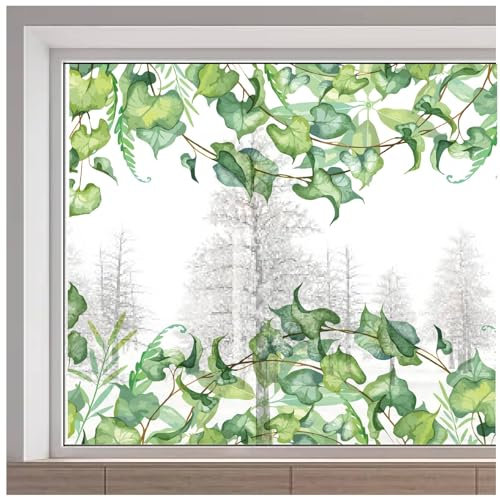 GORGECRAFT Vine Window Decals Static Non-Adhesive Green Ivy Leaves Plants Clings Reusable Double Sided Botanical Stickers Vinyl Film for Glass Sliding Door Summer Home Decor 38x116cm