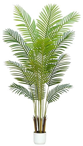 Artificial Palm Tree Indoor 5ft with White Pot,Realistic Leaves and Adjustable Branches and 12 Trunks, Faux Plants Indoor Tall - Ideal for Home Decor in Living Rooms, Offices, and Bedrooms (5FT Palm)