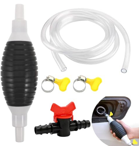 Fuel Syphon Pump, Siphon Pump Kit with 2 M PVC Hoses, Syphon Tube Liquid Transfer Pump Hand Siphoning Kit for Car Gasoline Fuel Petrol Gas Liquid
