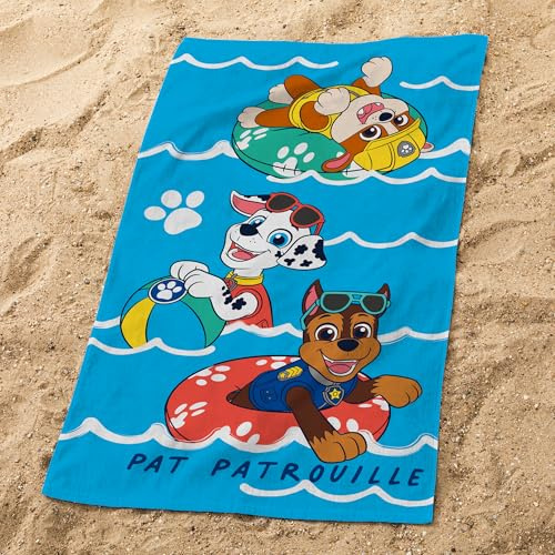 OMYDREAM Pat Patrouille Water Serviette de Bain et de Plage Enfant | 100% Coton | Oeko-TEX | 70x120 cm | Imprimé Garçon | Bleu