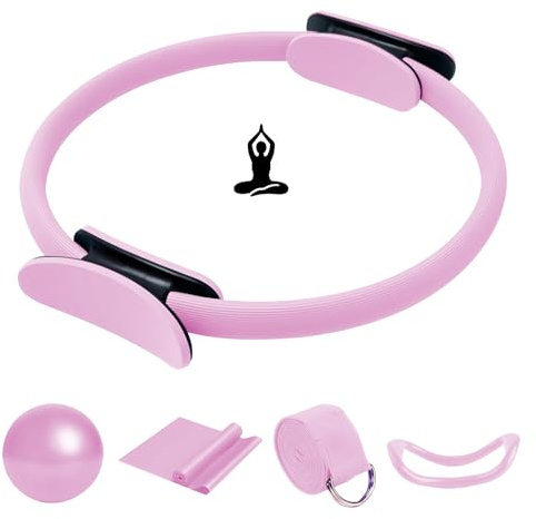 COONE Kit Pilates, Kit Pilates Completo X Casa, Attrezzi Pilates, Include L'anello di Pilates La Palla di Yoga La Cinghia di Sostegno per Lo Yoga L'anello di Yoga per Gambe