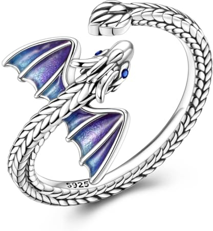 Vectoflux Adjustable 925 Sterling Silver Rings for Women - Elegant 5A CZ Dainty Hoop & Band Designs for Women, Hypoallergenic Daily Wear Jewelry with Gift Bag - Devil Wings Dragon Ring