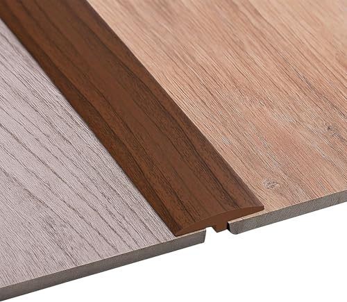 Perfil de transición autoadhesivo en T de 5 x 100 cm, barra de transición de PVC flexible para todo tipo de suelos, corte e impermeable (grano de madera marrón oscuro, 1 m)