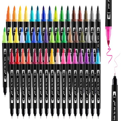 Thboxes 48 Colours Colouring Pens,Dual Tip Marker Pens Washable Brush Tip Felt Tip Pens Water-Based Markers for Adult Scrapbooking Colouring Drawing Sketching Calligraphy Good Valentine's Day gifts