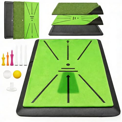 Golf Hitting Mat, with Extra Replaceable Golf Practice Mat for Swing Path Detection Batting Training 16x12 with Tees, for Driving, Chipping, Indoor/Outdoor