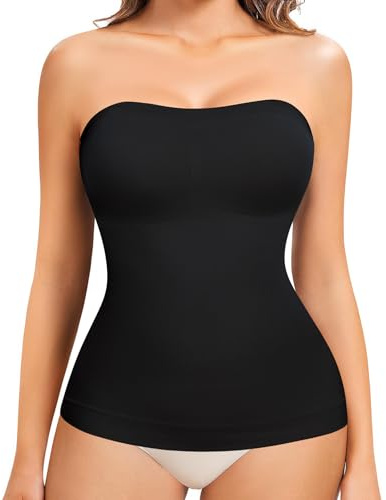 Miguofan Strapless Shapewear Tank Tops for Women Compression Tank Top Tummy Control Long Tube Tops Camisoles (Black, Small)