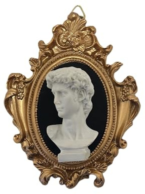 Generico Quadro Decorativo 3D con Busto Classico, Scultura in Gesso e Legno, Bianco, Stile Moderno, 20x20x37 cm, Cornice Nera, Fatto a Mano (Busto David)