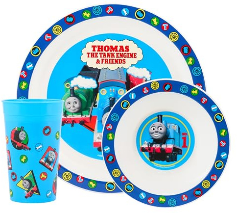 Thomas the Tank Engine 3pc Polypropylene Childrens Dinner Set, Including Plate, Bowl and Tumbler Featuring Thomas the Tank, Percy, James - Microwave and Dishwasher Safe - Suitable for Ages 36+ Months