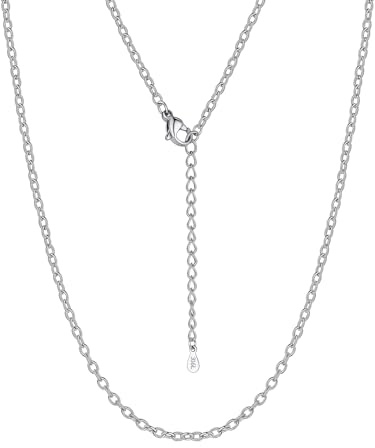 Suplight Silver Necklaces for Women Stainless Steel Cable Chains 2mm Rolo Link 24 Inch Long Necklace Metal Chain Waterproof Hypoallergenic Women's Jewellery Gift for Mother