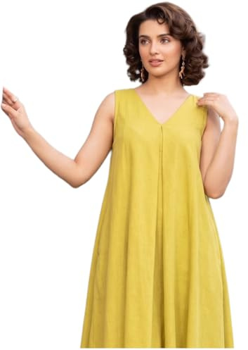 ANNI Designer Kurta évasé en viscose de rayonne pour femme avec pantalon | Ensemble Kurta élégant sans manches à col en V pour femme | Tissu doux et respirant | Vêtements ethniques pour le bureau, les