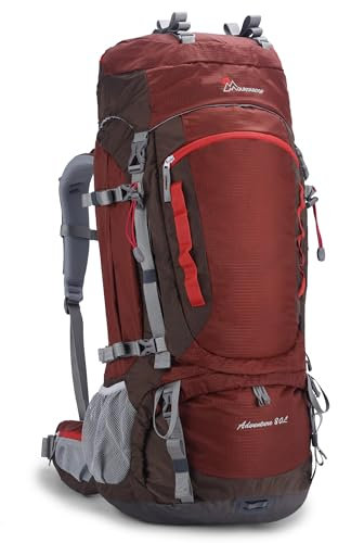 Mountaintop Trekkingrucksack 80L Wanderrucksack Herren Damen Reiserucksack Großer Rucksack mit Regenschutz für Outdoor Reisen Camping Trekking (Maroon)