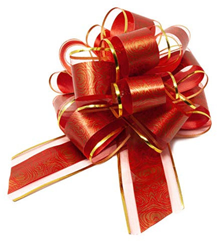 Oblique Unique® Geschenk Schleife mit Geschenkband Glänzend für Geschenke Tüten Zuckertüten zum Basteln Dekorieren Verzieren Weihnachten (Rot-Gold)