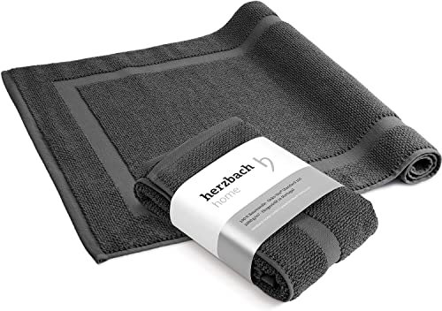 herzbach home Badvorleger Set 100% Baumwolle | Duschvorleger | 1.000 g/m² | Saugfähig | Waschbar (Anthrazit, 50 x 80 cm 2er Pack)