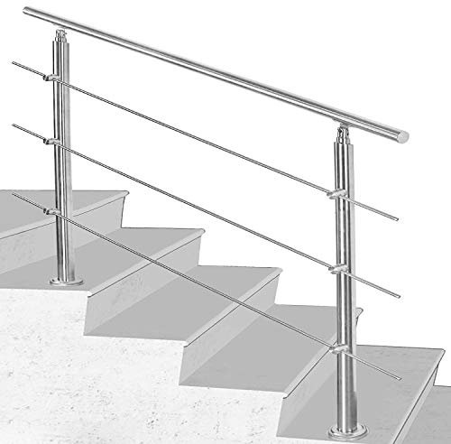 SWANEW Edelstahl-Handlauf Geländer für Treppen Brüstung Balkon Ø 42mm,mit 3 Querstreben (150cm, 3 Querstreben)