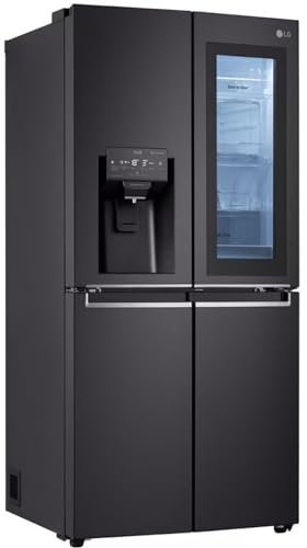 LG GMX844MCBF Kühlschrank Amerikanisch Combi Instaview Door in Door, Klassifizierung F, ohne Wasseranschluss, Breite 83 cm, 570 l, Stahl matt, Schwarz